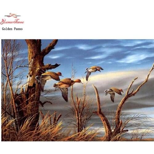 Golden Panno,DIY DMC 11CT 14CT completely Cross stitch Animal Wild goose kits embroidery needlework sets wall decoration 08