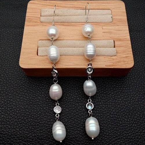 Natural high luster Freshwater White Rice Pearl Cz Clear Hook Earrings hook Luxurious Handmade Earrings
