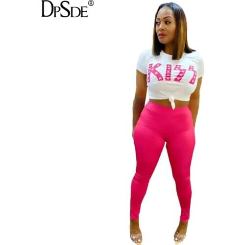 DPSDE 2020 new fashion summer street style sets short sleeve round neck short top elastic long pants printed two piece sets