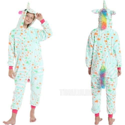 New Winter Boys Girls Cute Kigurumi Cartoon Animal Licorne Kids Hooded Pyjama Sleepwears Jumspuit Unicorn Rainbow Girls Pijamas