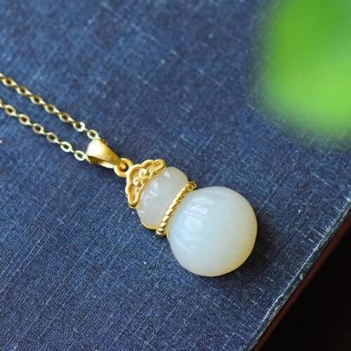 S925 Sterling Silver Gold-Plated Collarbone Necklace Cold Style Niche Design Xiaoqiaoyu Sterling Silver Hetian Jade Inlaid Lucky