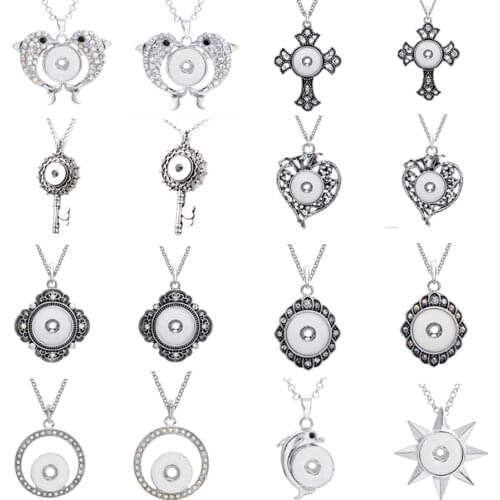 New Snap Jewelry Crystal Pendants Necklaces Flower Cross 18mm Snap Button NecklaceWomen Charms DIY Snaps Necklace Jewelry