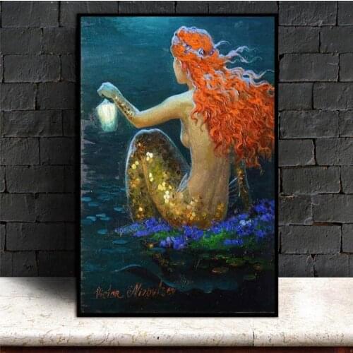 Mermaid Oil Painting Wall Art Fantasy Vintage Girl Picture Canvas Print For Sitting Room Living Room Adornment Art