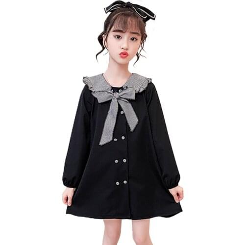Teenage Girl Dress Big Bow Dress Girls Patchwork Kid Dress Casual Style Kids Costume 6 8 10 12 14