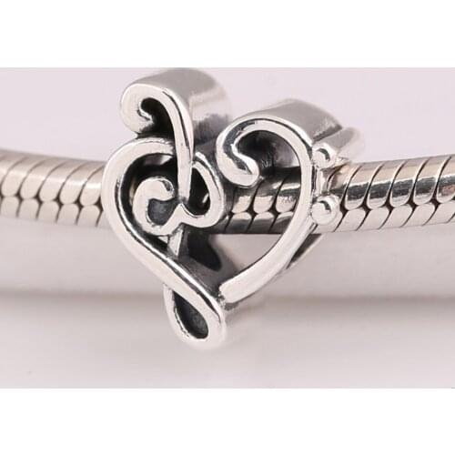 Authentic S925 Silver Charm Heart Treble Clef Heart Charms fit Lady Bracelet Bangle DIY Jewelry