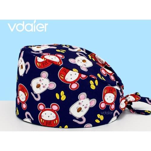 Print woman and men Medical scrubs cap Hospital doctor nursing cap Breathable cotton dentist pet vet lab Surgical cap