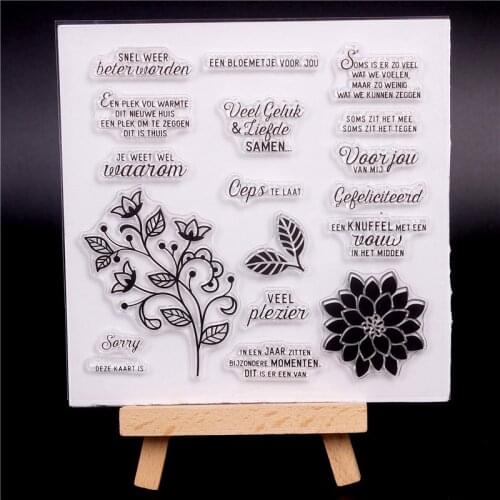Dutch word Rubber Silicone Clear Stamps for Scrapbooking Tampons Transparents Seal Background Stamp Card Making Diy flower grass