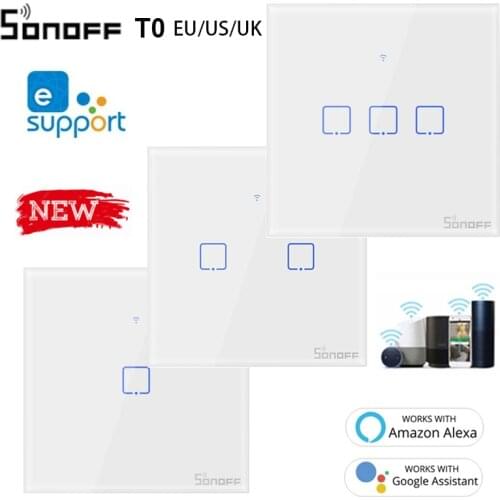 SONOFF T0 WiFi EWeLink Smart Switches 1 2 3 gangs Wall Light Switch Smart Home EU UK US Switch Works With Alexa Google Assistant
