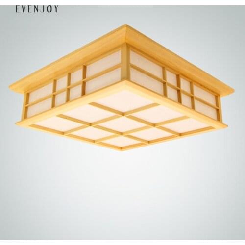 Modern Japanese Style Tatami Solid Wood Square LED Wooden Ceiling Lamp Energy Saving for Living Room Aisle Corridor