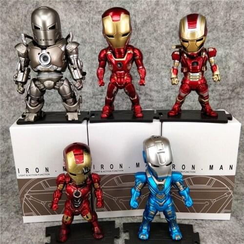 Marvels The Avengers Iron Man Q version of car accessories luminous movable figure model Best birthday gift for children