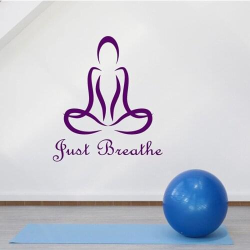 Lotus Pose Wall Decal Just Breathe Quote Vinyl Stickers Yoga Studio Meditation Room Gym Interior Decor Abstract Wallpaper E684