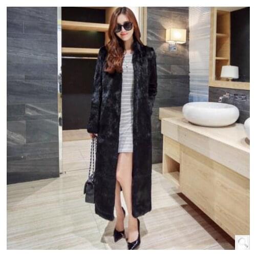 Womens Long Section Casual Faux Mink Fur Jackets Casual Large Size Black Fur Overcoats Abrigos De Mujer Elegantes Coats Fur K477