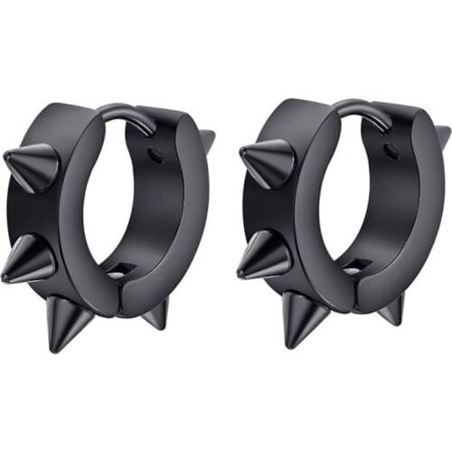 Gothic Punk Black Stud Earrings For Women Men Stainless Steel Rivet Spike Earrings Rock Party Jewelry