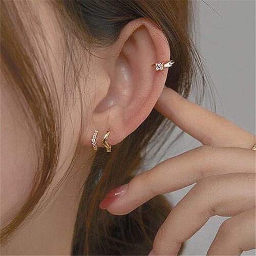 Women Fashion Real Gold-plated Zircon Womens New Trendy Exquisite Mini Earrings Design Sense Ear Bone Circle Earrings for Women