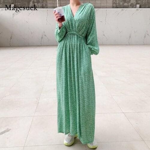 Spring Autumn 2021 Female Plus Size Casual Dress Loose Floral Print Dress for Women High Waist Cross Pocket Dress Vestidos 15866