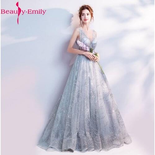 Beauty Emily A Line Vintage Flower Evening Dresses 2020 Long Silver Sleeveless Floor Length Party Prom Dress reflective dress