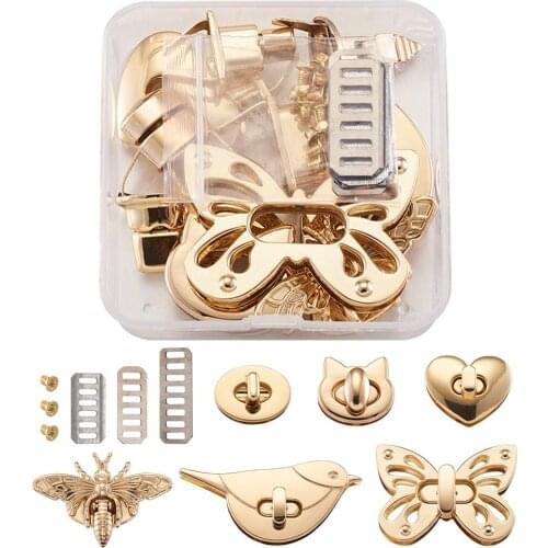 1Box Hardware Accessories Zinc Alloy Metal Clasp Turn Lock Twist Lock for DIY Handbag Purse Closure Bag Supplies Mixed Shape