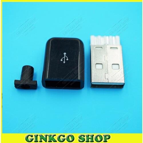 10sets/lot 3 in 1 DIY weldable Male USB plug, Black color,2.0 USB Male Jack Welded plug