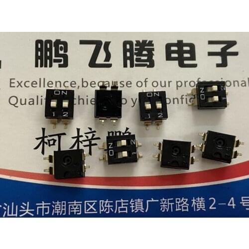 2PCS/lot Taiwan Yuanda DIP DM-02-V-T/R dial code switch 2-bit key type 2P flat dial patch 2.54mm