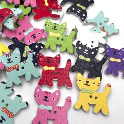50pcs Mix Wooden Cat Handmade Buttons Lot Craft/Kids Sewing Embellishment WB473