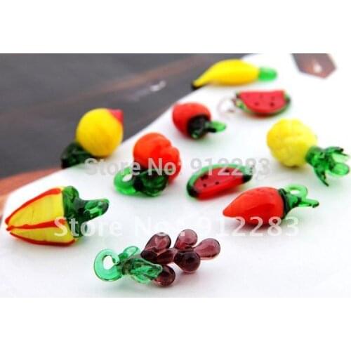 Free Shipping 110pcs Assorted Fruits Lampwork Murano Glass Charm Pendants, Fashion Charms