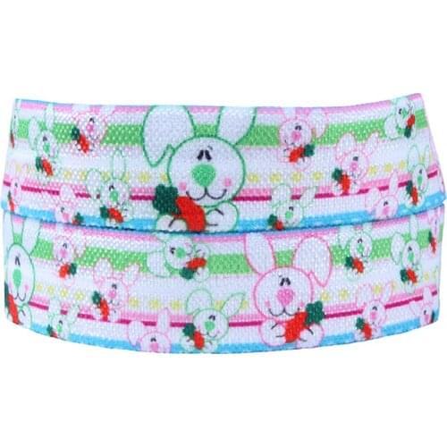 Free shipping Easter bunny printed fold over elastic, 5/8" foe ribbon for hair ties