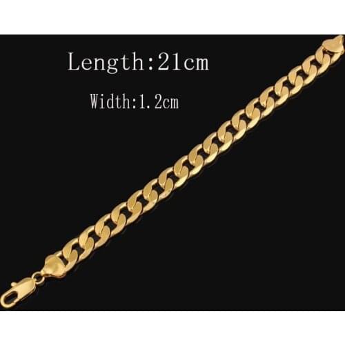 18 k 22 K 24 K Thai Baht Fine Gold Filled 12 Mm Cuban (Curb) Link Chain BRACELET -CHINA LIFETIME WARRANTY