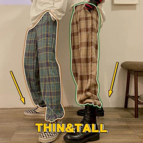 Men womens plaid pants trend loose 2021 spring summer new harem pants Korean high-waist straight-legged casual pants streetwear