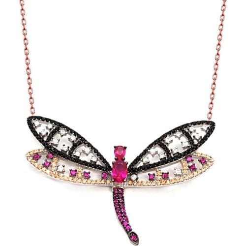 Fashion Chain Choker 925 Silver Necklace For Women Trendy Rhinestone Dragonfly Charm Collares Turkish Fine Jewelry