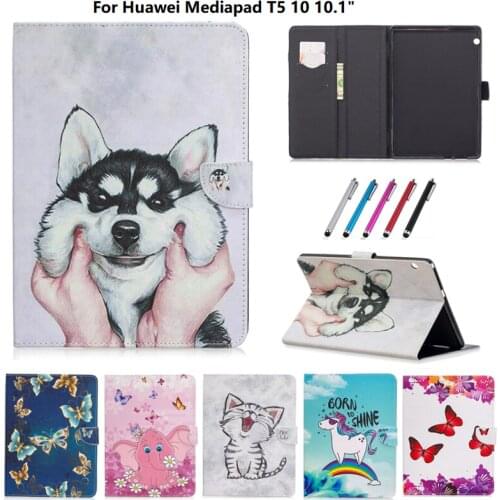 Cute Unicorn Puppy Cat Tablet Cover For Funda Huawei Mediapad T5 10 Case Leather Stand Cover For Huawei Mediapad T5 10.1" Case