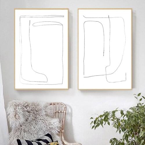 Black and White Line Contemporary Art Canvas Prints Abstract Painting Living Room Wall Art Pictures Modern Poster Bedroom Decor