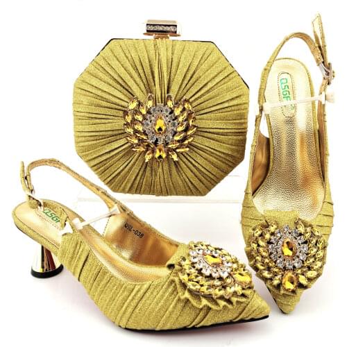 Doershow High Quality African Style Ladies Shoes And Bags Set Latest YELLOW Italian Shoes And Bag Set For Party HGO1-25