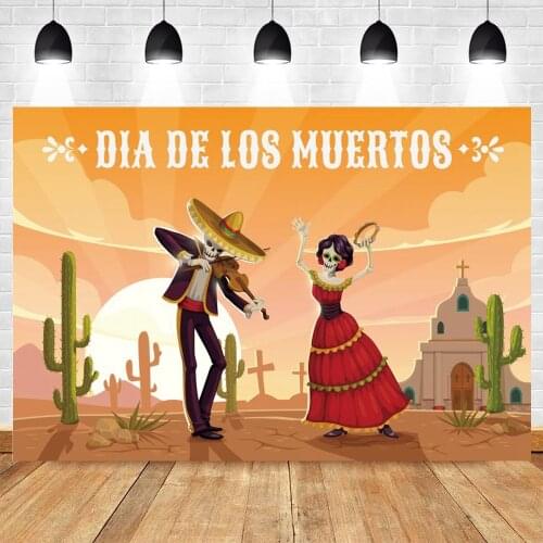 Mexican Day Of The Dead Photography Backdrop Dia De Los Muertos Desert Cactus Background Skull Dress-Up Party Photo Studio Props