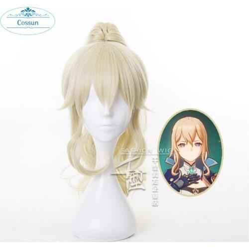 Genshin Impact Jean Cosplay Women Golden Ponytail Heat Resistant Synthetic Hair Peluca Anime Cosplay Wigs Halloween