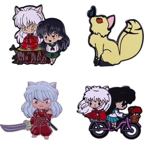 Classic Anime Inuyasha Theme Enamel Pin Cute Kirara Kiss Butterfly Brooch True Love CP Inu Kagome Cycling Adventure Badge