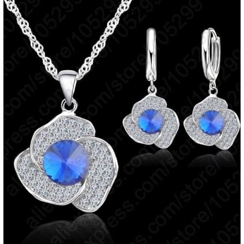 925 Sterling Silver Original Design Jewelry Set Pendant Necklace Hoop Earrings For Women Pave Shiny Crystal Top Quality