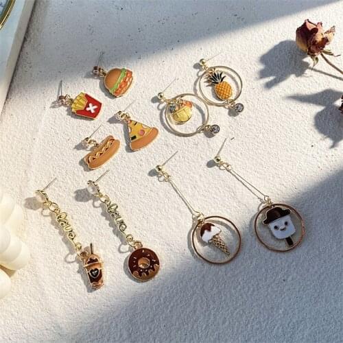 Korean Version Of Creative Fun Cartoon French Fries Burger Earrings Retro Ins Cute Sweet Earrings Fresh Student Ear Jewelry