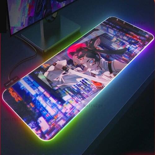 Anime Mouse Pad RGB Girl Anime Gamer Laptop PC Gaming Accessories Backlit LED Desk Gaming Desk USB Keyboard Non-slip Desk Mat