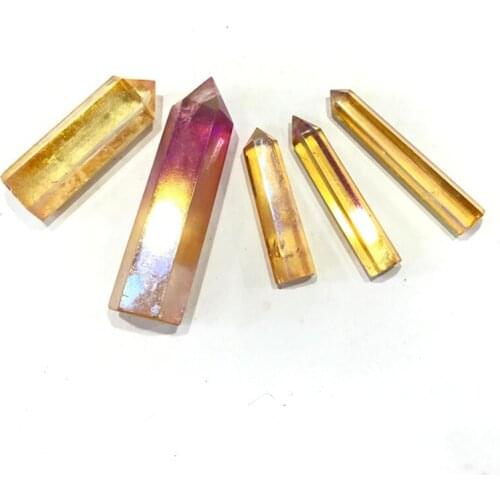1pcs natural crystals yellow aura crystal points for home decoration