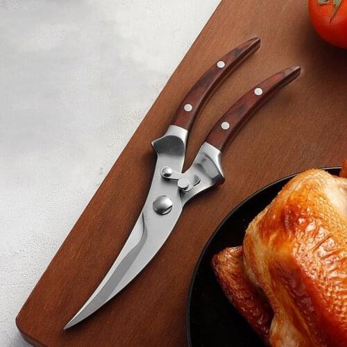 Kitchen Scissors Stainless Steel Wooden Handle Shear Fish Duck Butter Chicken Bone Vegetable Cutter Kitchen Cooking Tool