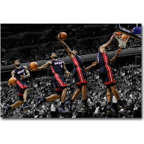 Lebron James Dunks Basketball Silk Fabric Wall Poster Art Decor Sticker Bright