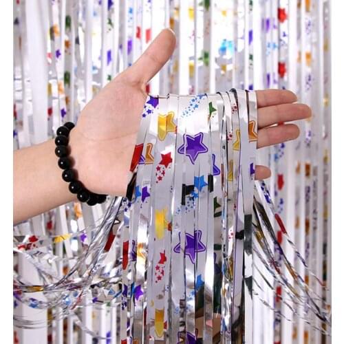 Twinkle Star Photo Booth Backdrop Decoration Metallic Tinsel Foil Fringe Curtain Background Birthday Wedding Party Decor 78inch