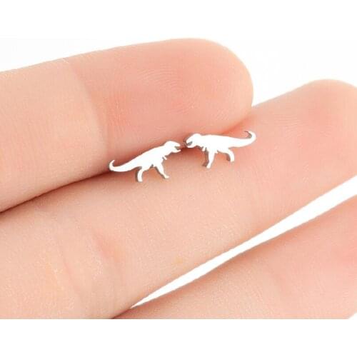 Tiny Mini Stainless Steel Dinosaur Earings Ancient Animal Ear Studs Charm Bronics Gold Rose Gold Plated Pop Jewelry Accessories