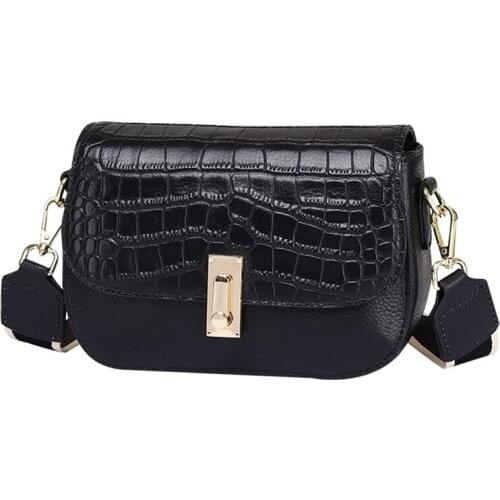 Fashion crocodile flap bag safty lock design female bag small square bag the first layer cowhide crossbody shoulder bag 6022