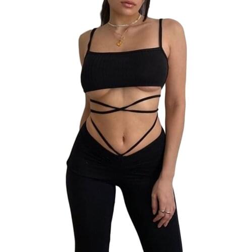 Fashion Womens High Waist Bandage Long Pants Solid Straight-legged Trousers for Yoga and Exercise Female Sexy Clubwear