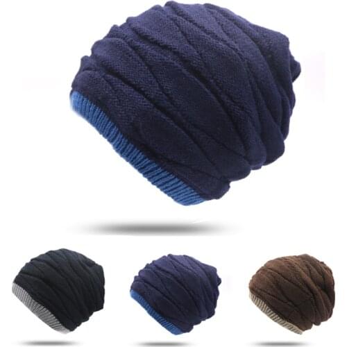 Mens Winter Hat Cap Plus Velvet Thick Knit Hat Keep Warm Winter Stretch Snow Beanie Hat Cap Windproof