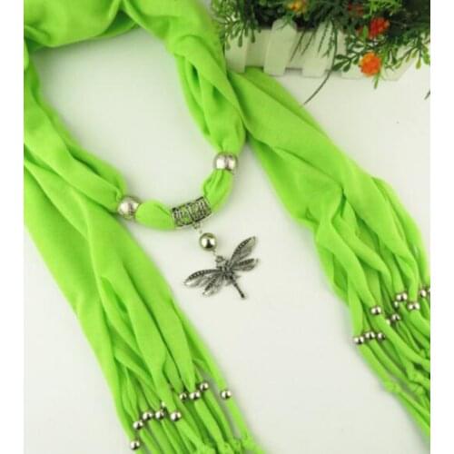 New Fashion Deisgn Cheap Solid Zinc Alloy Dragonfly Pendant Long Polyester Tassel Scarves for Women