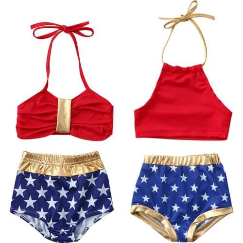 1-6Y Baby Girls Swimwear 2021 Summer Children Bikini Set Halter Star Print Kids Swimsuit Kids for 4th of July Baby Beachwear