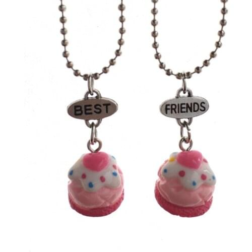 Children Best Friends Cute Resin Simulation Pink Cake Pendant BFF 2 Necklace Friendship Jewelry Gifts For Kids 10 Set