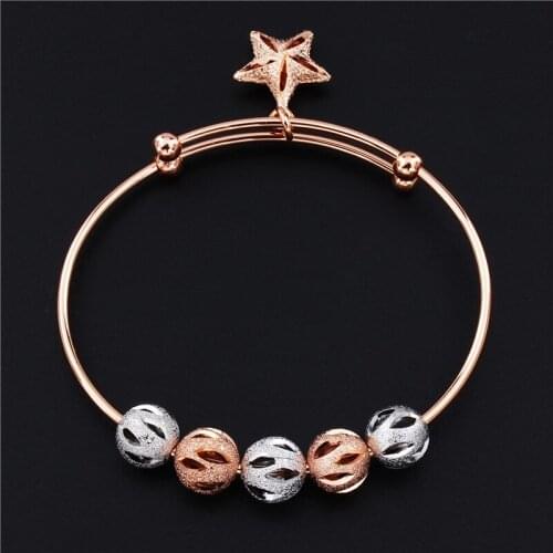 Expandable Wire Bracelet Trendy Rose Gold Girls Women Bracelet Bangle With Star Pendant